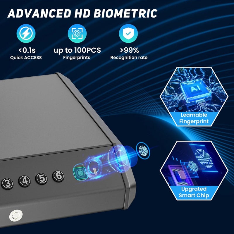For Shine Biometric Gun Safe for Pistols Handgun Safe with Fingerprint Digital PIN Key Gun Lock Box Storage for Home Bedroom Bedside Nightstand and Car, 3-Ways unlock with Emergency Power Supply - Image 3